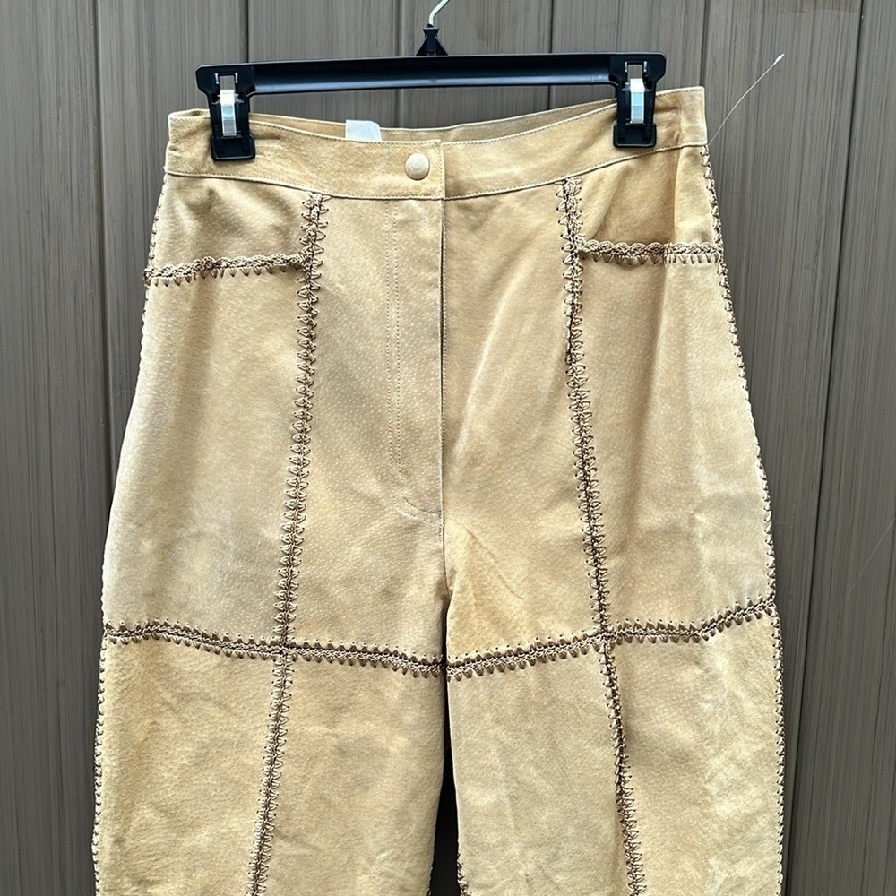 S.M.H. Vintage Dead Stock Tan Suede Crochet Patchwork Pants Boho Coachella sz 10 - Picture 2 of 12